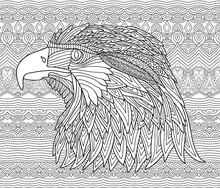 Zenart. Coloring Book Page For Adults. Hand-drawn Figure Of An Eagle With Patterns