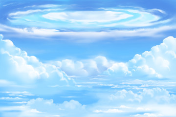 Fantastic and Exotic Environment: The White Clouds Sea with Swirling. Video Game's Digital CG Artwork, Concept Illustration, Realistic Cartoon Style Background
