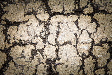 Closeup peeling paint of traffic line background