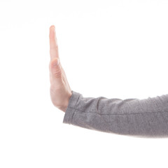 Male hand stop sign isolted on white background