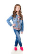 © svetamart - Portrait of adorable happy little girl in jeans isolated