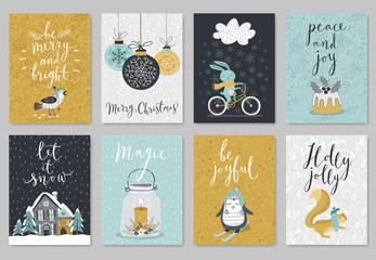 Poster - Christmas card set, hand drawn style.