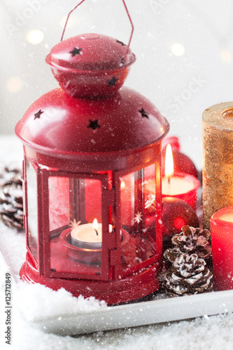 Christmas Lantern With Candles Snow Christmas Decorations And