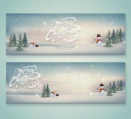Wall Mural - Vintage Merry Christmas And Happy New Year Lettering Vector illustration