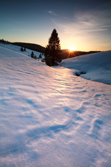 Wall Mural - sunset over snowy mountains