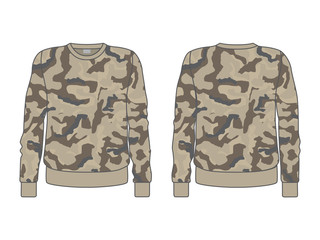 Wall Mural - Men's sweatshirt with military camouflage print, front and back view