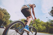 © romaset - Boy riding a bmx in a park.