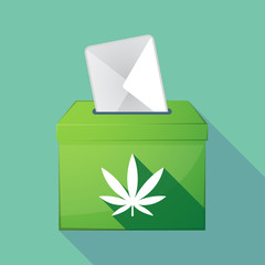 Wall Mural - Long shadow coloured ballot box icon with a marijuana leaf