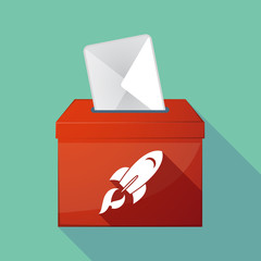 Poster - Long shadow coloured ballot box icon with a rocket