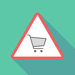 Sticker - Long shadow triangular warning sign icon with a shopping cart