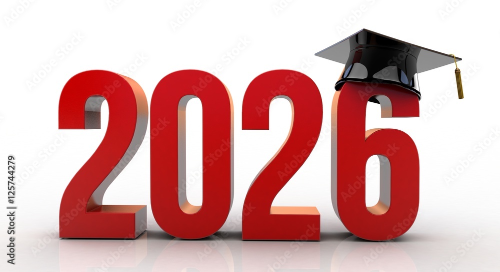 2026 text with graduation hat - obrazy, fototapety, plakaty 
