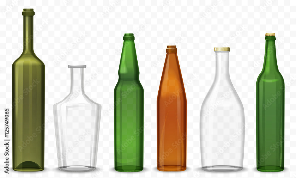 Realistic glass 3d blank bottle. Vector Bottles isolated on the alpha ...