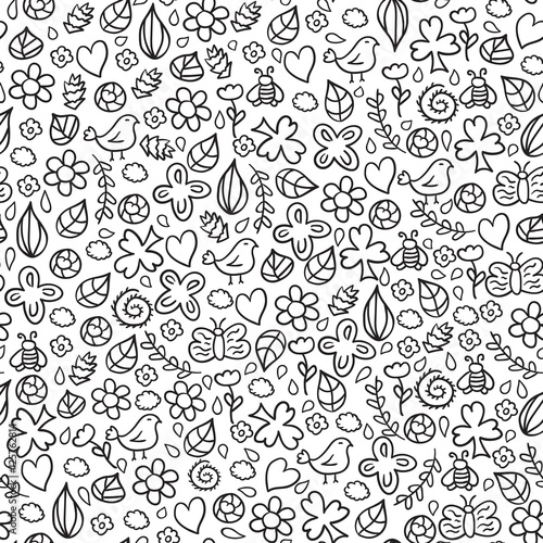 Doodles seamless pattern vector set.