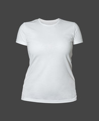 Wall Mural - Women's white t-shirt isolated, front view, grey background