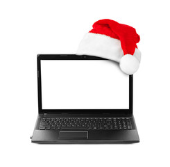 Sticker - Notebook computer and Santa Claus red christmas hat