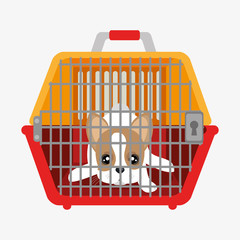 Wall Mural - cute dog puppy inside plastic carrier vector illustration eps 10