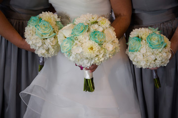 Wall Mural - white turquoise wedding flower bouquet bride dress