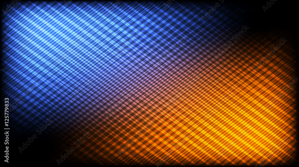 Abstract desktop hd wallpaper background. Vector pattern of shining crossing lines with bright blue & orange highlights. 16:9 HD aspect ratio.  - obrazy, fototapety, plakaty 