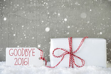 Gift, Cement Background With Snowflakes, Goodbye 2016