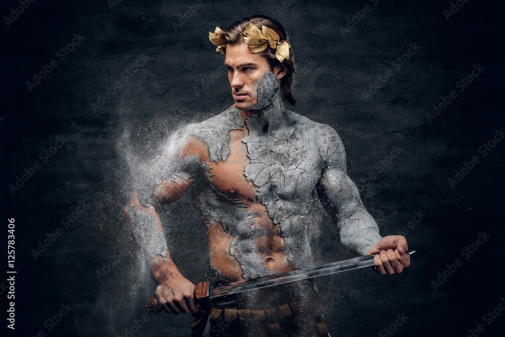 Ancient male athletic warrior with sword. Stock Photo | Adobe Stock