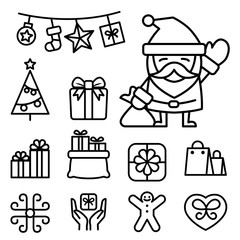 Poster - Basic Christmas Icons in thin line style