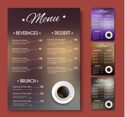 Fototapete - Templates coffee menu of different colors with blurred backgroun