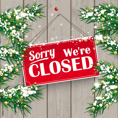 Fotomural Christmas Twigs Wood Closed Sign