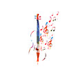 Colorful violoncello with music notes. Music background. Music instrument poster with music notes. Cello design with g-clef. Treble clef and music notes, musical symbols with violoncello.