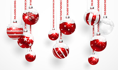 Wall Mural - Red Christmas Balls with Snow