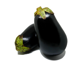 Two purple eggplants