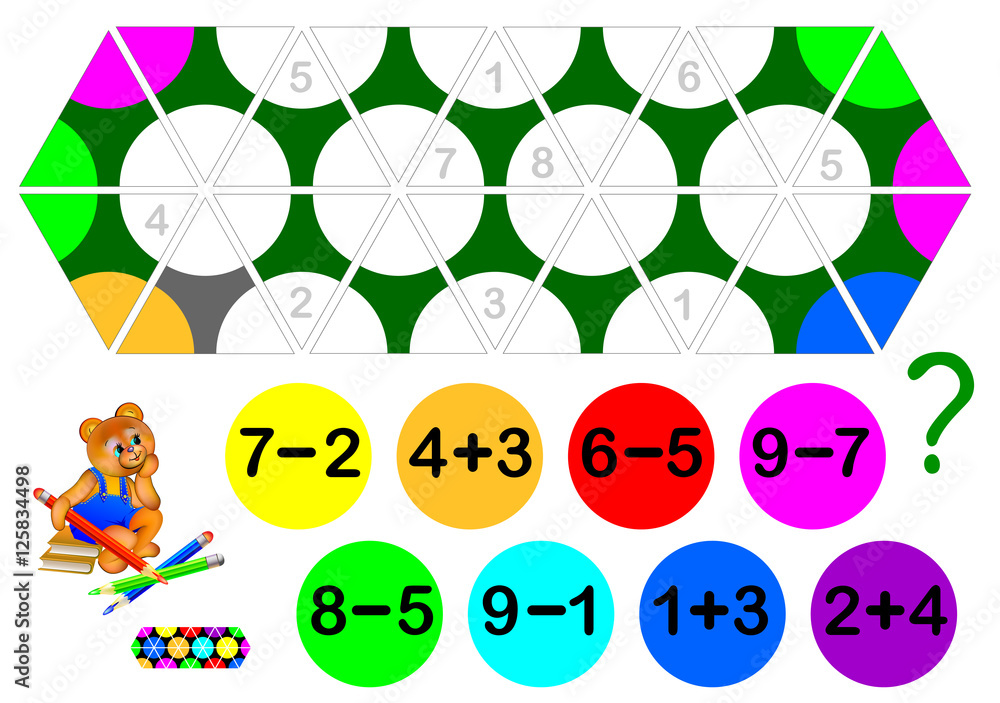 Logic exercise for children with Triomino game. Need to solve examples ...