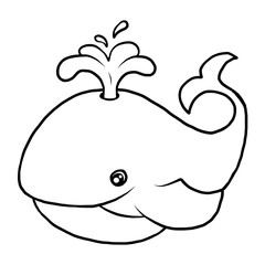 Poster - whale / cartoon vector and illustration, black and white, hand drawn, sketch style, isolated on white background.