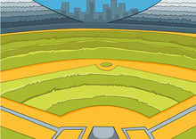 Cartoon Background Of Baseball Stadium.