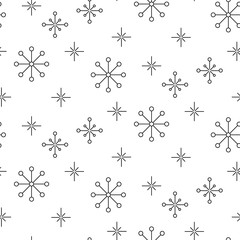 Vintage snowflake simple seamless pattern. Thin line black and white winter holiday vector pattern.