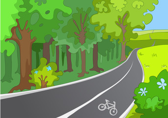 Poster - Cartoon background of bicycle lane in the park.