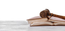 Judge's Gavel And Books On White Background