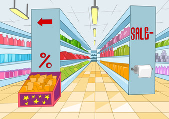 Canvas Print - Cartoon background of supermarket.