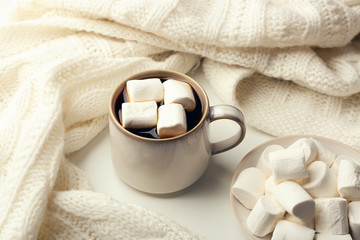 Poster - Hot drink with marshmallows on table