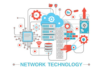 Poster - Modern graphic flat line design style infographics concept of global Network technology with icons, for website, presentation and poster.
