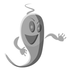 Sticker - Spooky ghost icon. Gray monochrome illustration of spooky ghost vector icon for web