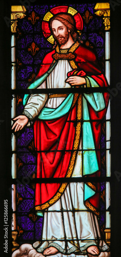 Fototapeta na wymiar Jesus Christ - Stained Glass in Mechelen Cathedral