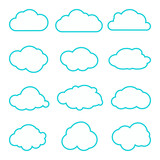 Fototapeta  - Collection of clouds collection. Thin lines icons. Cloud icons for cloud computing web and app. Different nature cloudscape weather symbols.