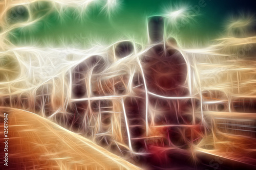 Cuadros en Lienzo Old steam locomotive illustration, vintage train.