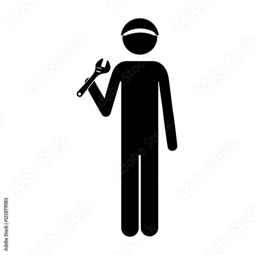 silhouette of mechanic man with repair tools icon over white background