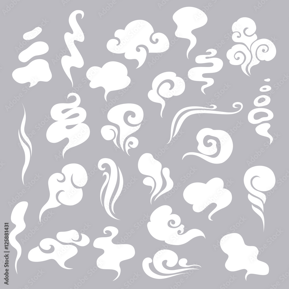 Set of Smoke, Clouds, Fog and Steam Cartoon Vector Illustration. White ...