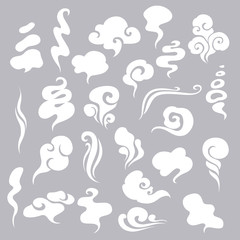 set of smoke, clouds, fog and steam cartoon vector illustration. white smoke flat icon isolated for 