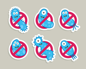 Wall Mural - Antibacterial sign with blue bacteria. Isolated vector illustration.
