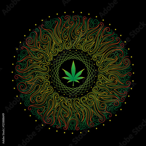 Fotografie, Obraz vector nonrecurring circular floral ornament with marijuana leaf