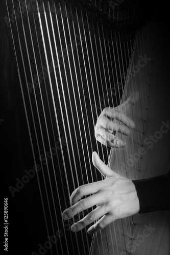Fotomural Harp strings Hands playing musical instruments.
