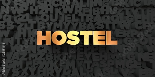 Hostel - Gold text on black background - 3D rendered royalty free stock ...
